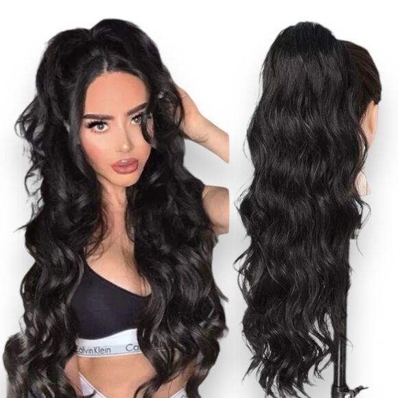 Dark Brown Black Pony Tail Hair Extension Wigs NEW - Picture 1 of 4
